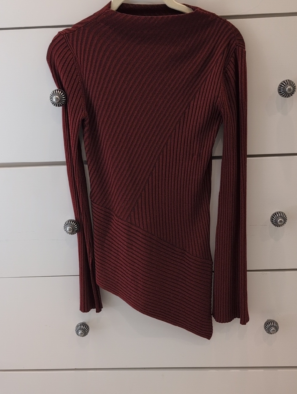 Topshop Burgundy Ribbed Crewneck Top